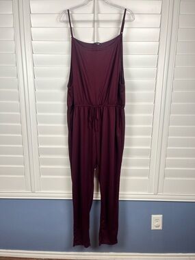 Ambiance Maroon Sleeveless Drawstring Jumpsuit Size 3x Loungewear Cozy